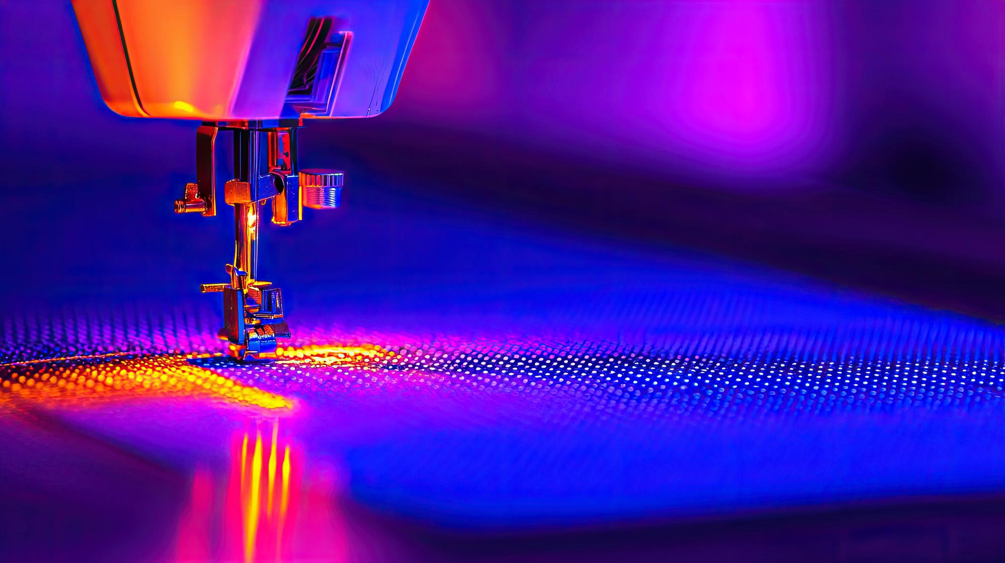 Futuristic embroidery machine with neon threads